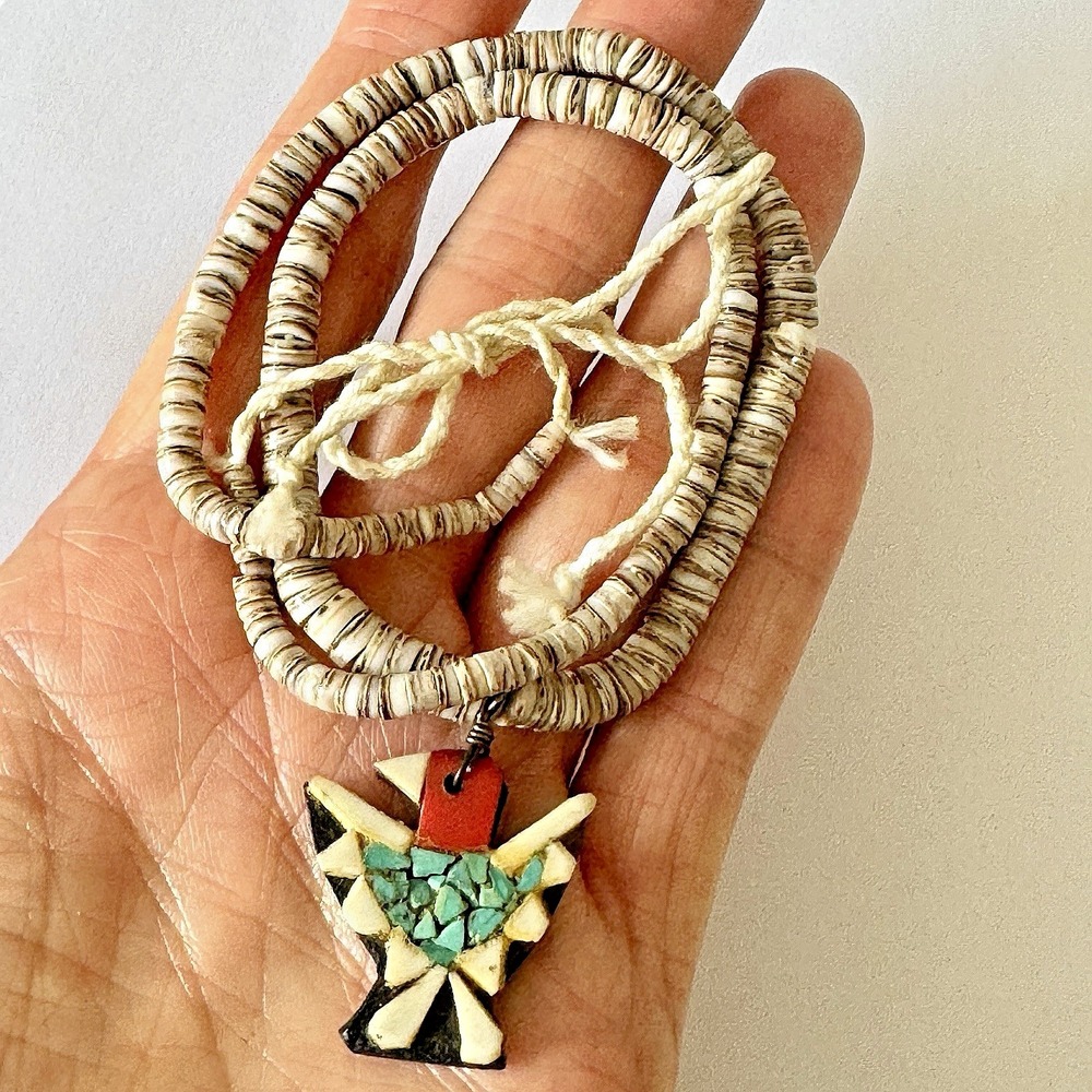 VTG Santo Domingo Thunderbird Necklace Depression Era Inlay 16'' Native American